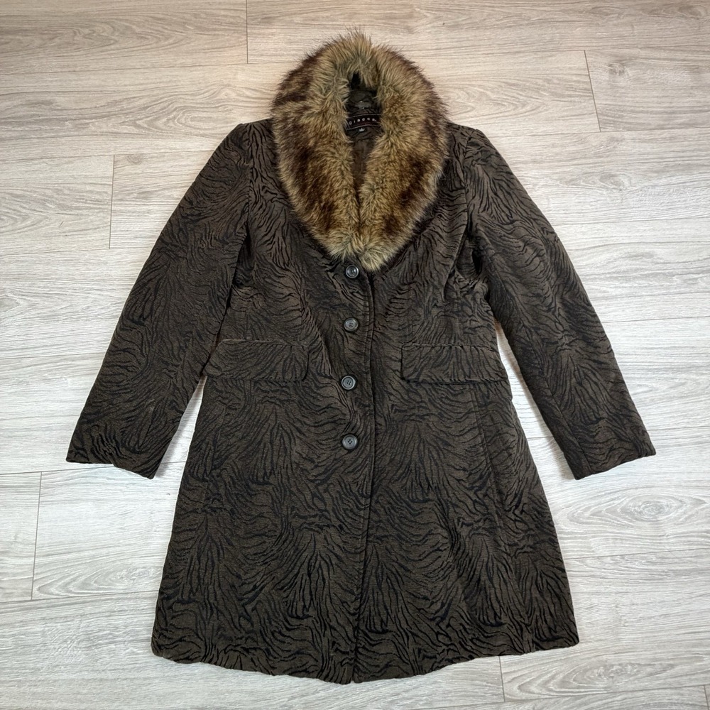 Giacca Vintage Y2K Penny Lane Tapestry Coat L Faux Fur Trim Hippie‎ Boho Jacket